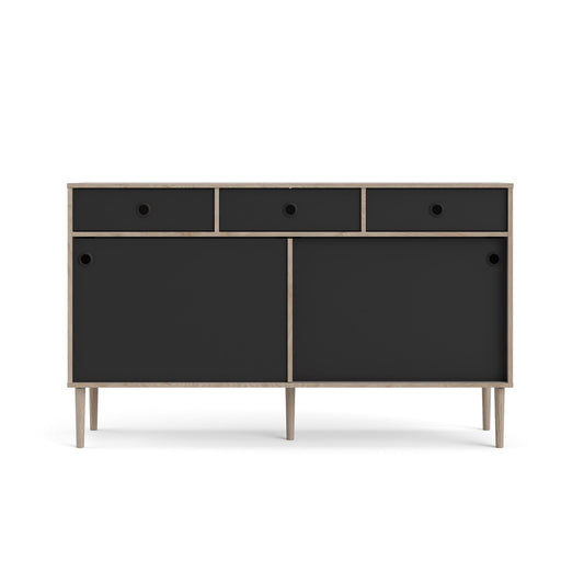 Bruxelles skænk med 3 skuffer og 2 skydelåger 148 x 89 cm i hickory dekor/sort