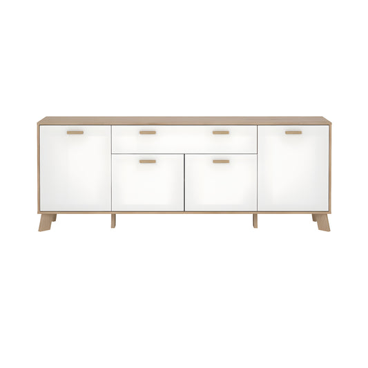Sideboard Salzburg i egetræsdekor/hvid med 4 låger, 1 skuffe og 3 hylder, 196 x 40 x 73 cm