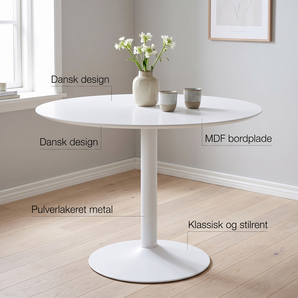 Shanghai spisebord Ø110 cm i hvid