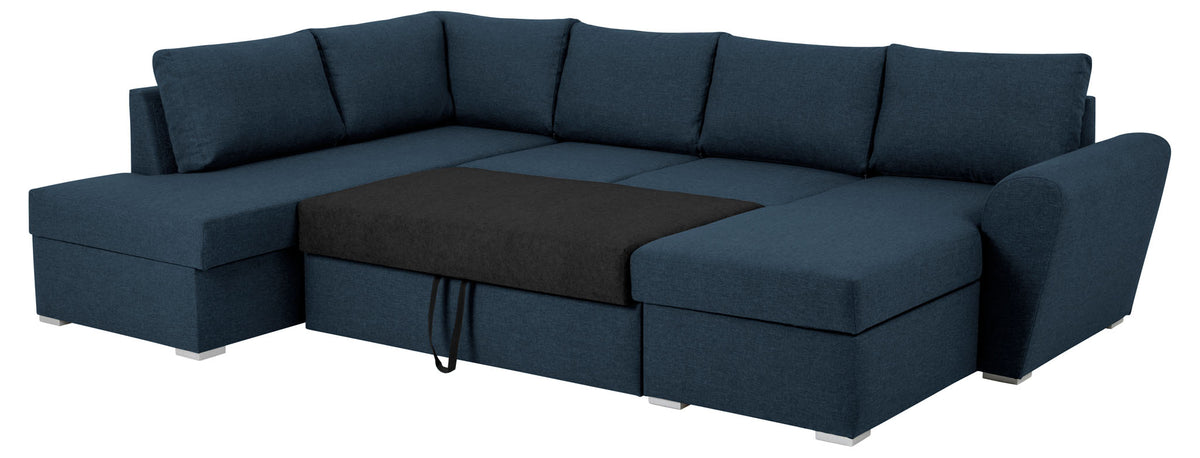 Tromso sovesofa med chaiselong med opbevaring venstrevendt 296 x 85 cm i blå