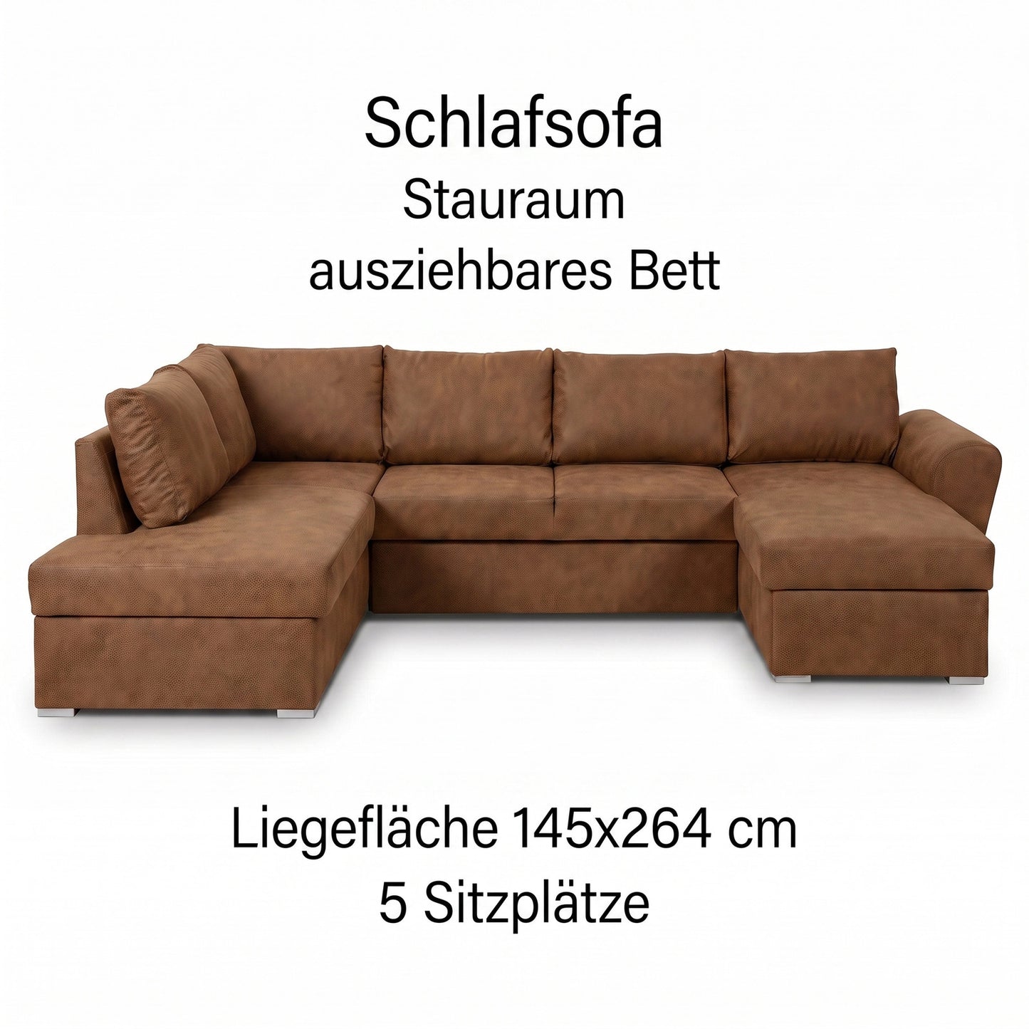 U-sofa Tromso i brun med chaiselong til højre, sovefunktion og opbevaring, 297 x 203 x 85 cm