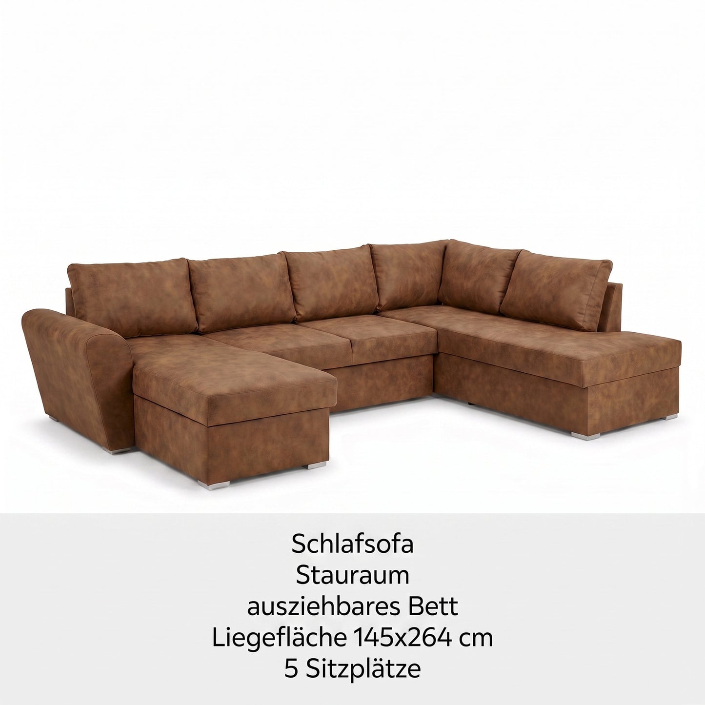 U-sofa Tromso i brun med chaiselong til venstre, sovefunktion og opbevaring, 297 x 203 x 85 cm