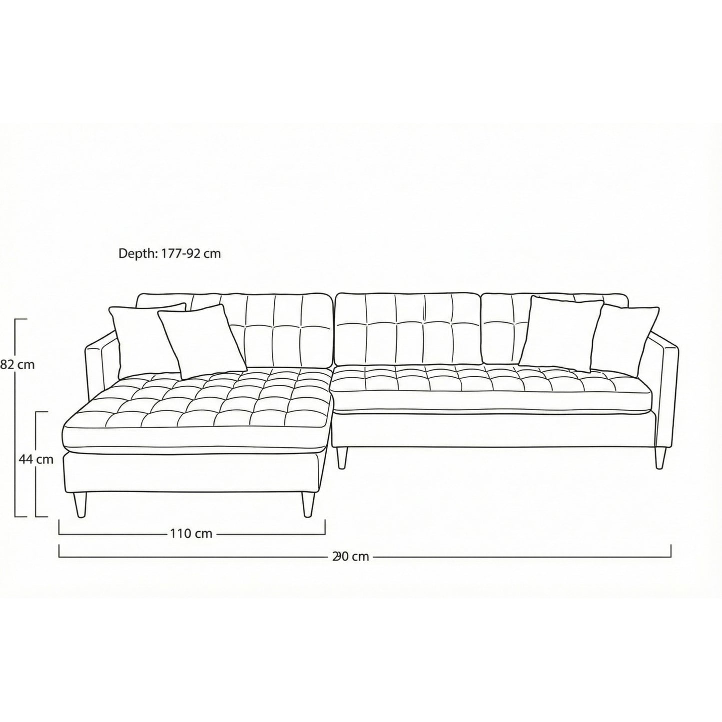 New Orleans chaiselongsofa venstrevendt 290 x 82 cm