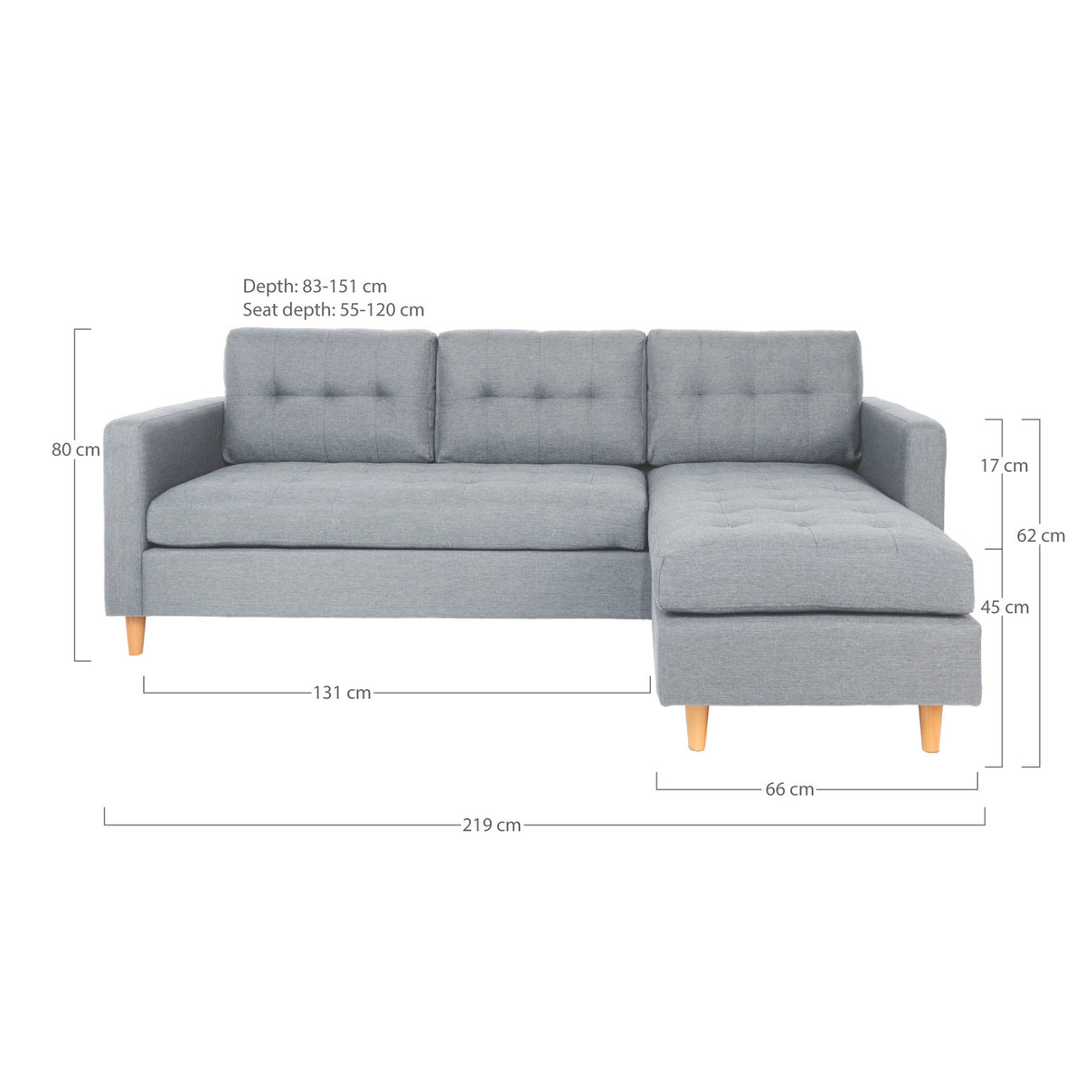 New Orleans sofa med chaiselong venstrevendt 219 x 80 cm