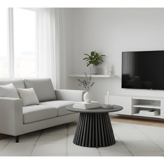 Oslo sofabord Ø70 cm med lamelbase i eg finer