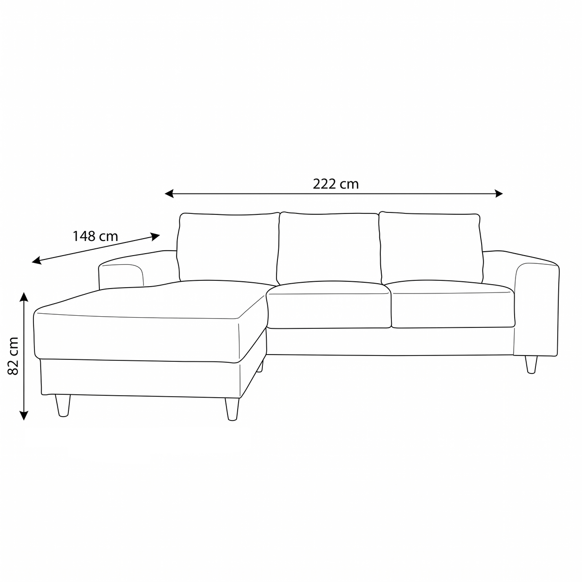 Toronto sofa med chaiselong venstrevendt 222 x 82 cm