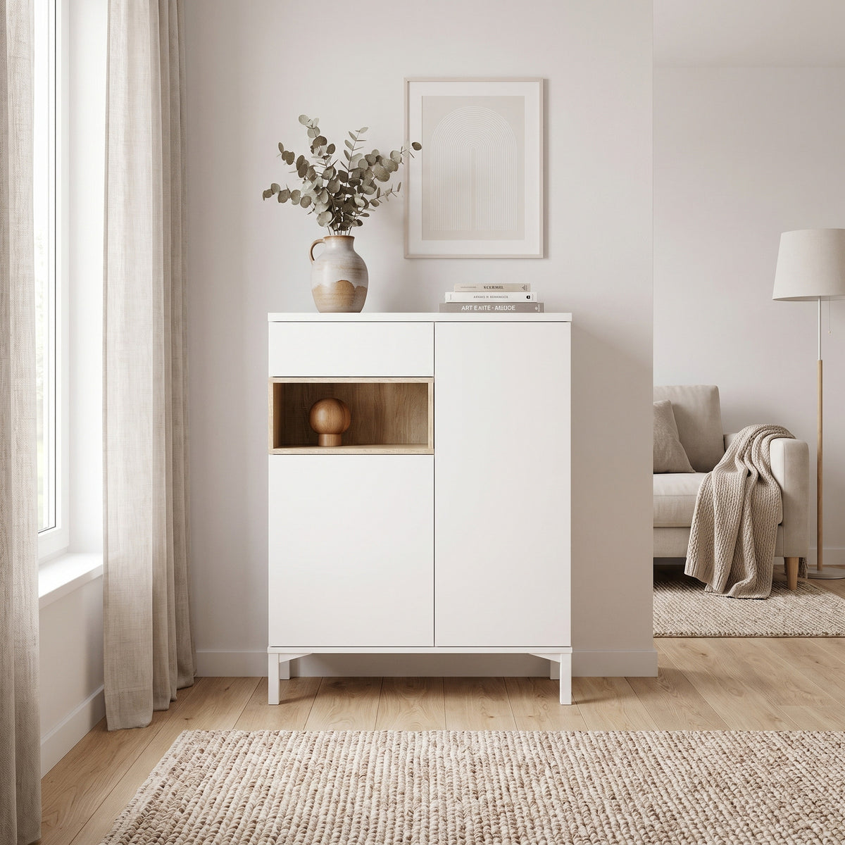Porto skænk med 2 låger og 1 skuffe og 1 rum 89 x 119 cm i valnød/