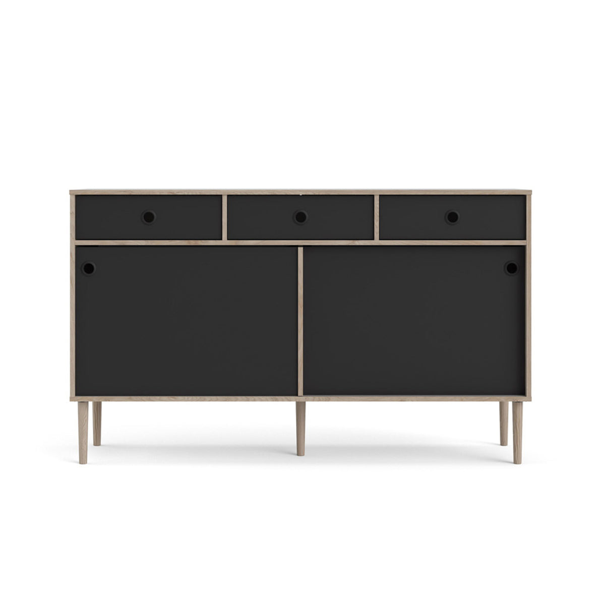 Bruxelles skænk med 3 skuffer og 2 skydelåger 148 x 89 cm i hickory dekor/sort