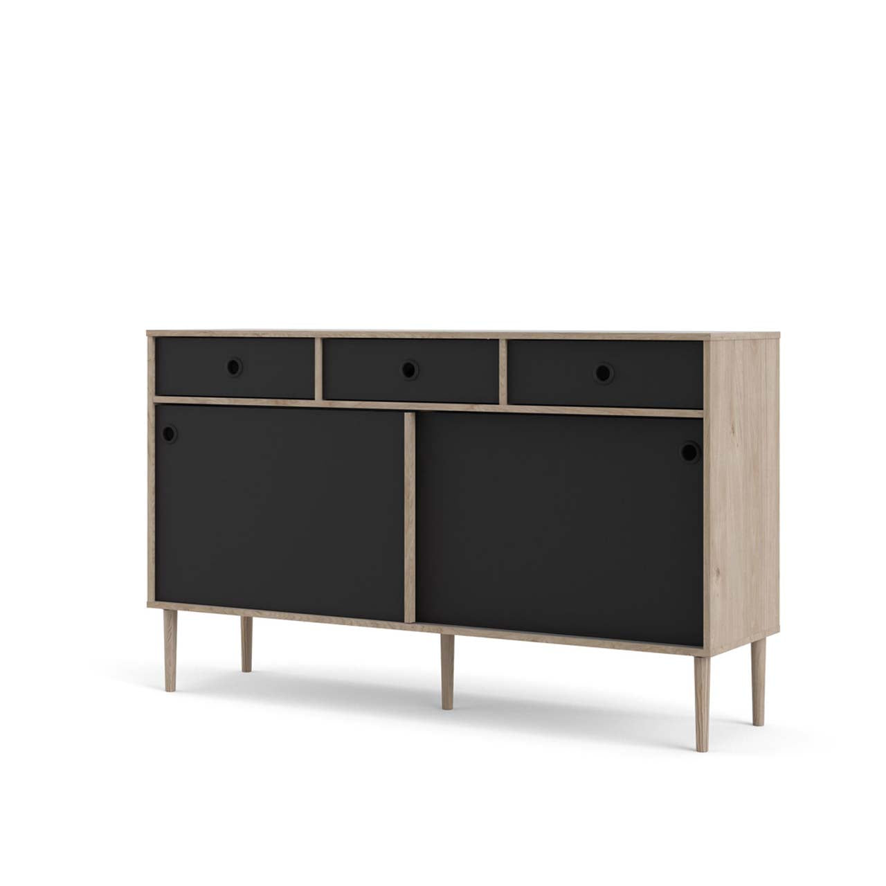 Bruxelles skænk med 3 skuffer og 2 skydelåger 148 x 89 cm i hickory dekor/sort