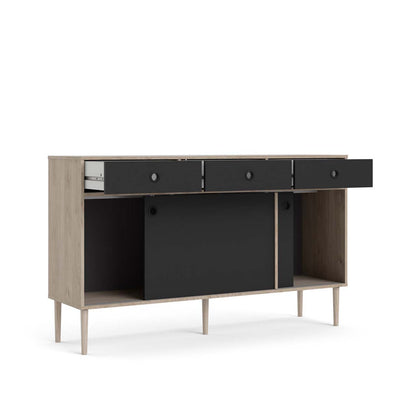 Bruxelles skænk med 3 skuffer og 2 skydelåger 148 x 89 cm i hickory dekor/sort