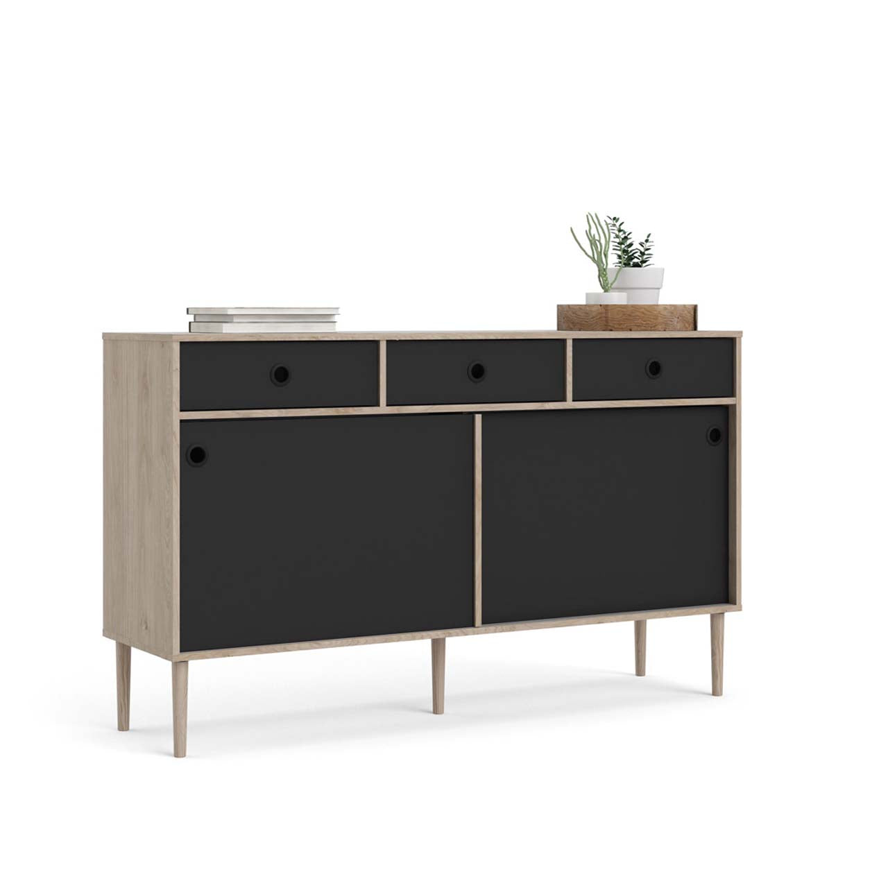 Bruxelles skænk med 3 skuffer og 2 skydelåger 148 x 89 cm i hickory dekor/sort