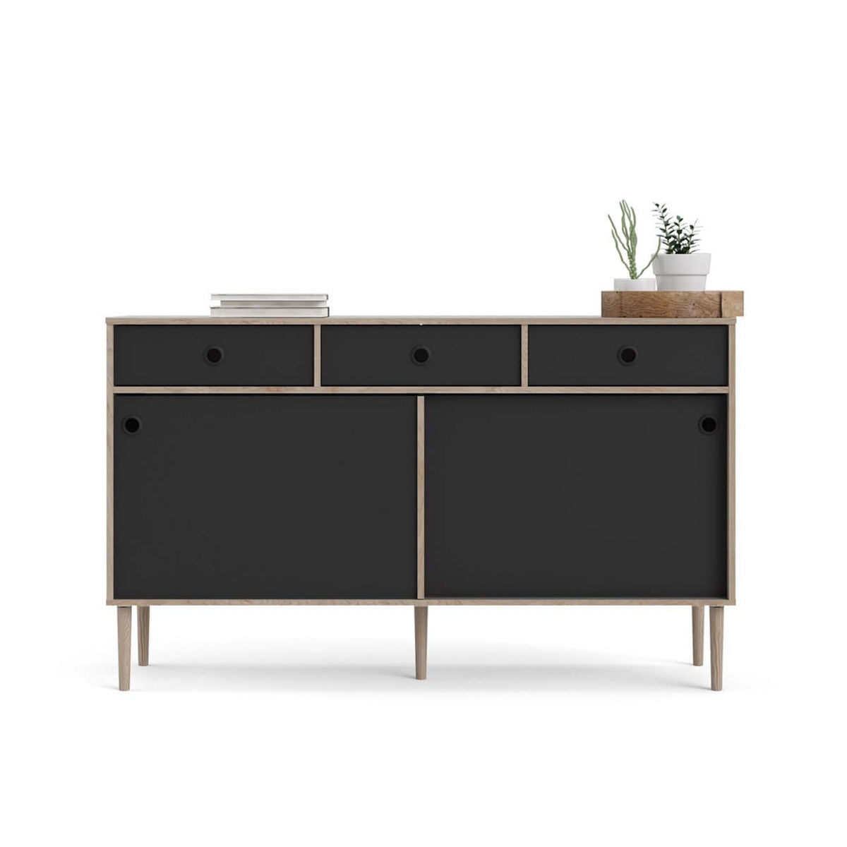Bruxelles skænk med 3 skuffer og 2 skydelåger 148 x 89 cm i hickory dekor/sort