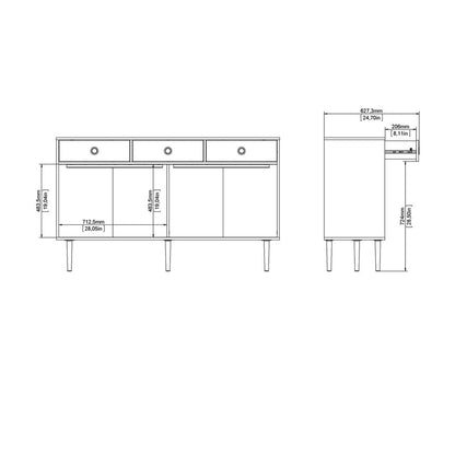 Bruxelles skænk med 3 skuffer og 2 skydelåger 148 x 89 cm i hickory dekor/sort