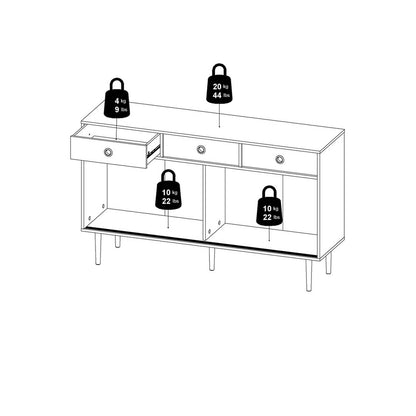 Bruxelles skænk med 3 skuffer og 2 skydelåger 148 x 89 cm i hickory dekor/sort