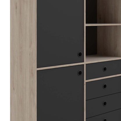 Bruxelles reol med 2 låger og 4 skuffer og 2 rum 99 x 154 cm i hickory dekor/sort