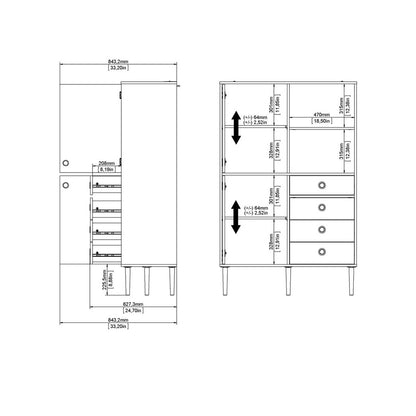 Bruxelles reol med 2 låger og 4 skuffer og 2 rum 99 x 154 cm i hickory dekor/sort