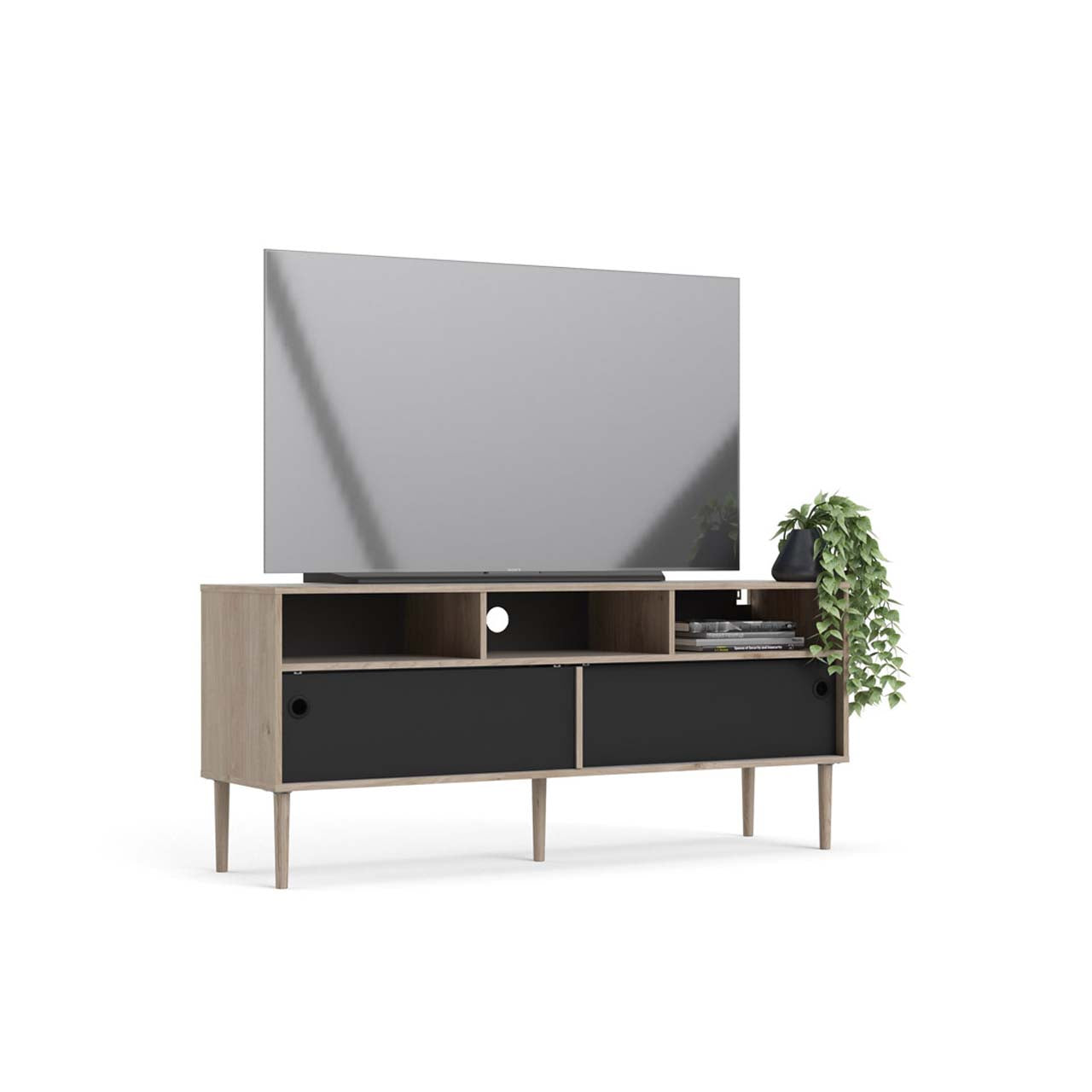 Bruxelles tv-bord med 3 rum og 2 skydelåger 148 x 64 cm
