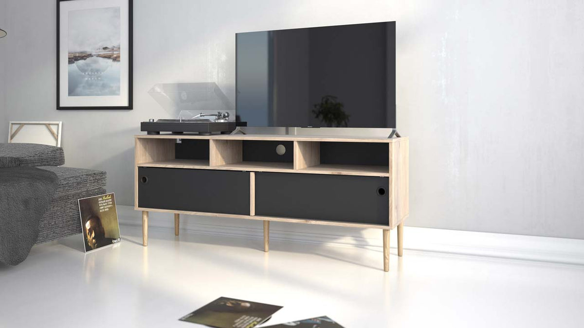 Bruxelles tv-bord med 3 rum og 2 skydelåger 148 x 64 cm