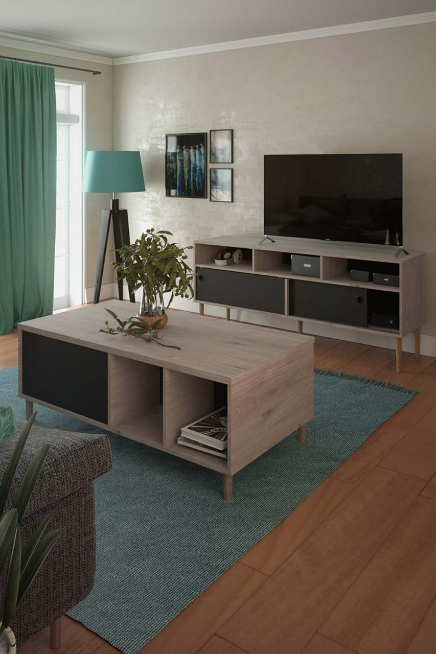 Bruxelles tv-bord med 3 rum og 2 skydelåger 148 x 64 cm