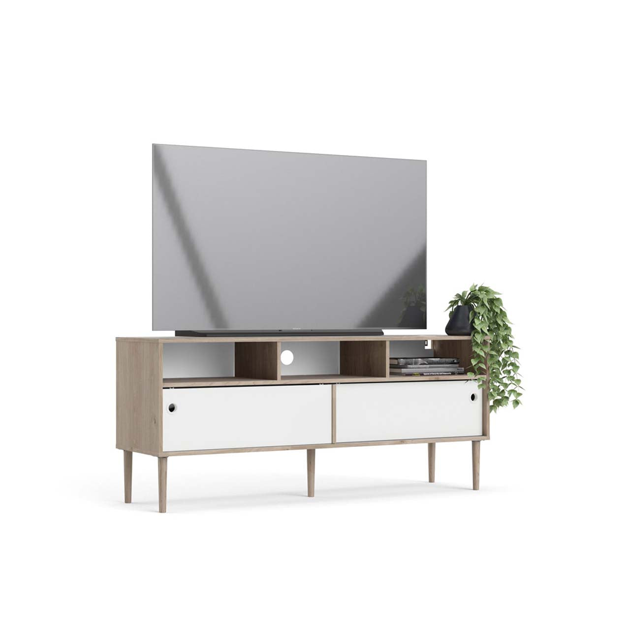 Bruxelles tv-bord med 3 rum og 2 skydelåger 148 x 64 cm
