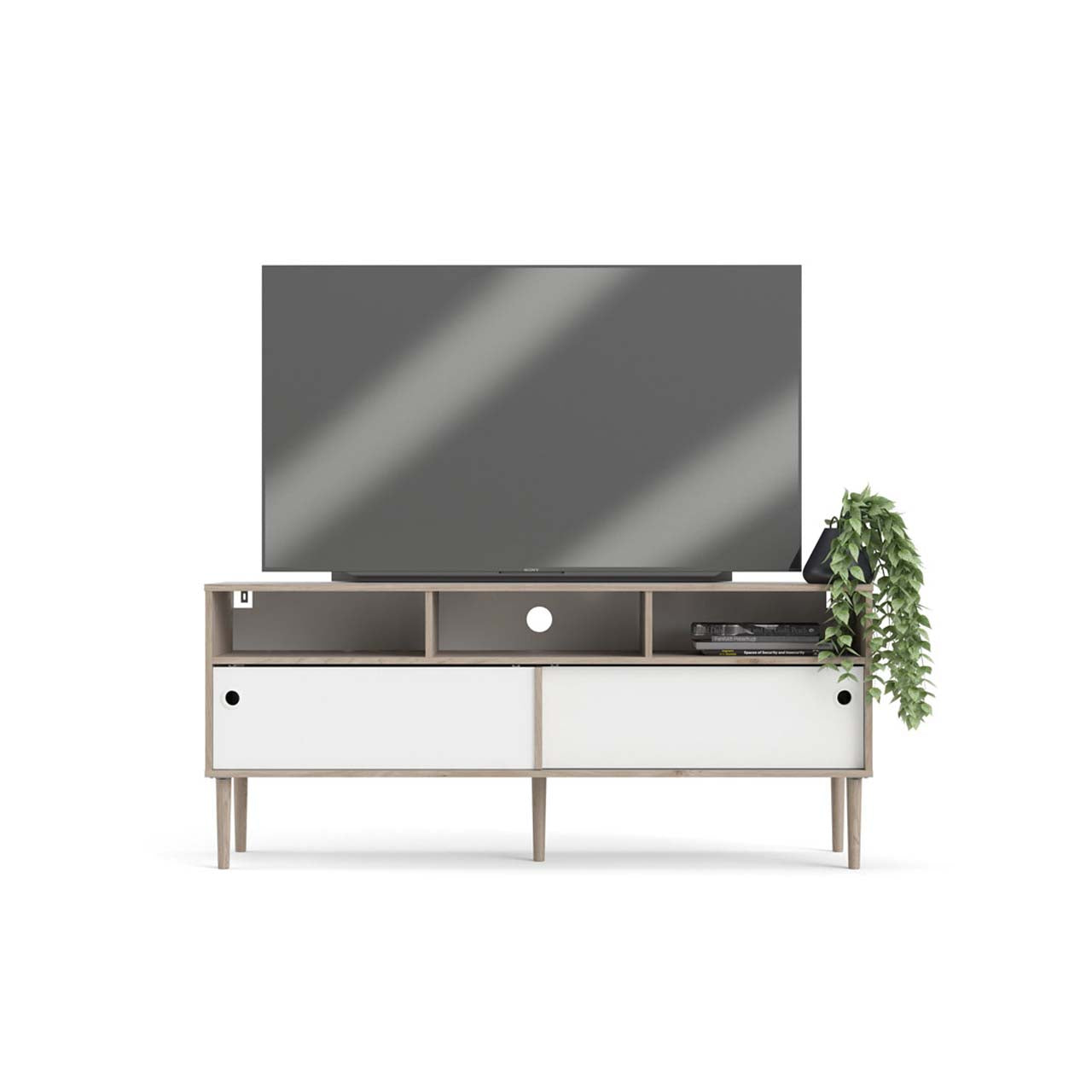 Bruxelles tv-bord med 3 rum og 2 skydelåger 148 x 64 cm