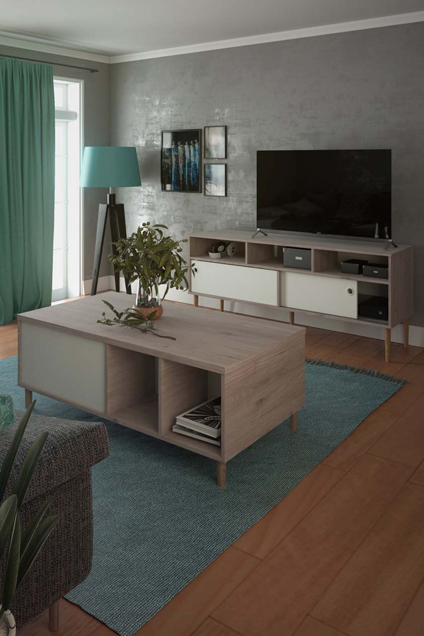 Bruxelles tv-bord med 3 rum og 2 skydelåger 148 x 64 cm