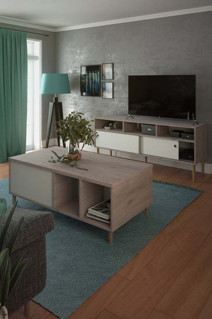 Bruxelles tv-bord med 3 rum og 2 skydelåger 148 x 64 cm
