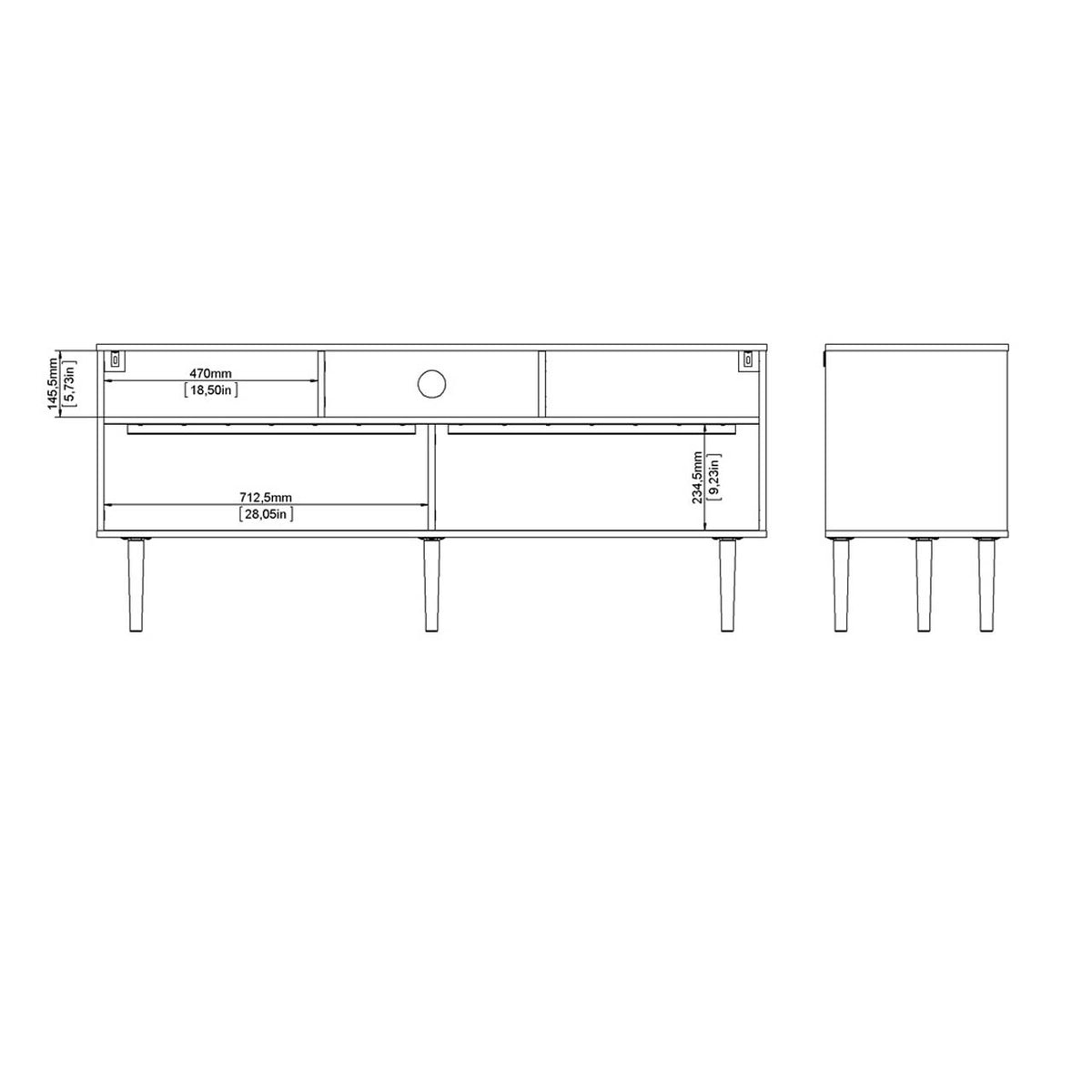 Bruxelles tv-bord med 3 rum og 2 skydelåger 148 x 64 cm