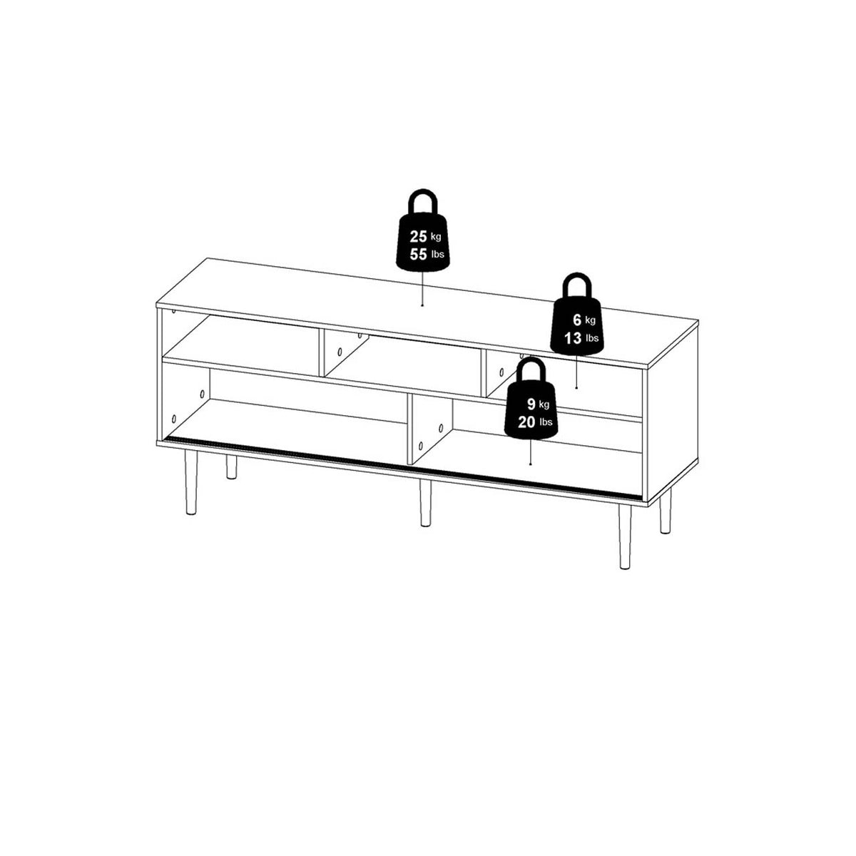 Bruxelles tv-bord med 3 rum og 2 skydelåger 148 x 64 cm
