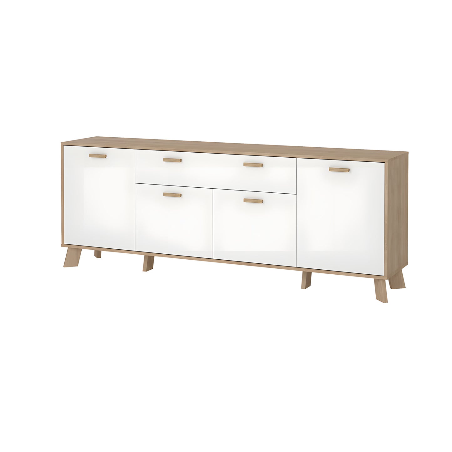 Sideboard Salzburg i egetræsdekor/hvid med 4 låger, 1 skuffe og 3 hylder, 196 x 40 x 73 cm