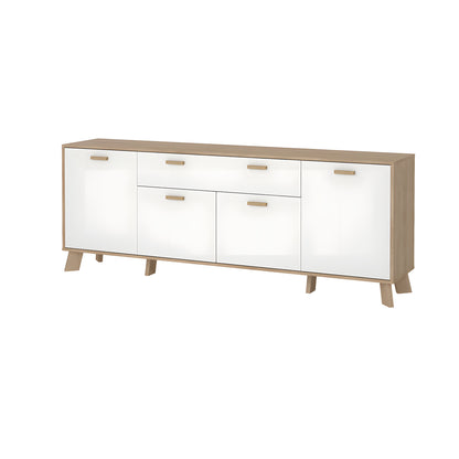 Sideboard Salzburg i egetræsdekor/hvid med 4 låger, 1 skuffe og 3 hylder, 196 x 40 x 73 cm