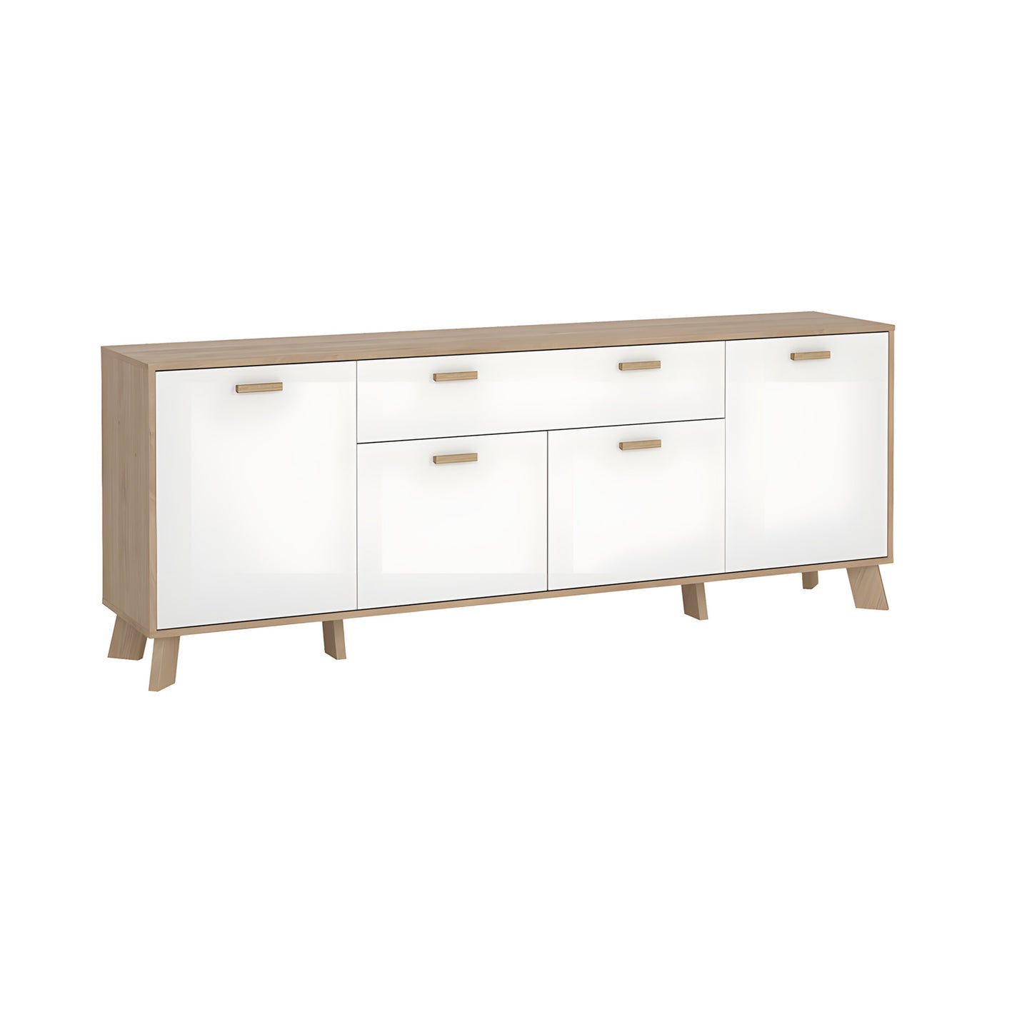 Sideboard Salzburg i egetræsdekor/hvid med 4 låger, 1 skuffe og 3 hylder, 196 x 40 x 73 cm