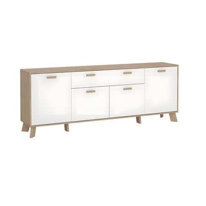 Sideboard Salzburg i egetræsdekor/hvid med 4 låger, 1 skuffe og 3 hylder, 196 x 40 x 73 cm