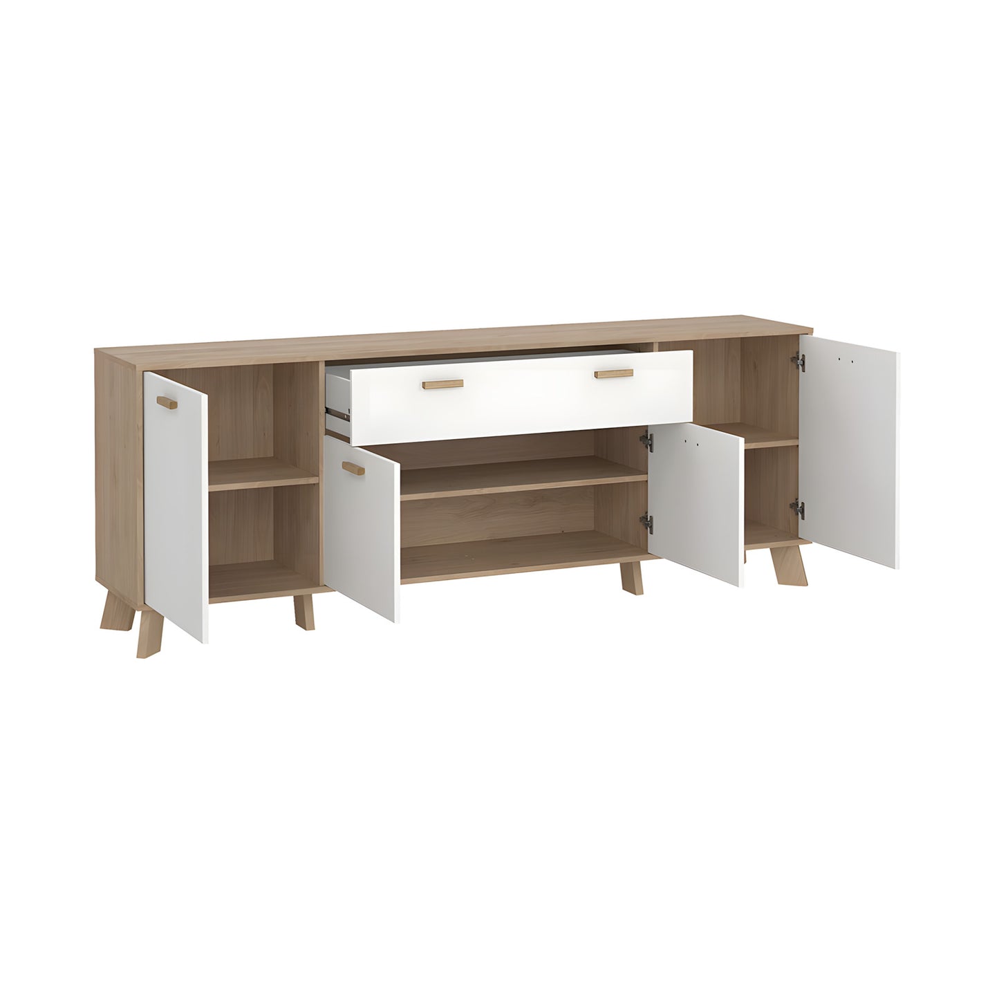 Sideboard Salzburg i egetræsdekor/hvid med 4 låger, 1 skuffe og 3 hylder, 196 x 40 x 73 cm