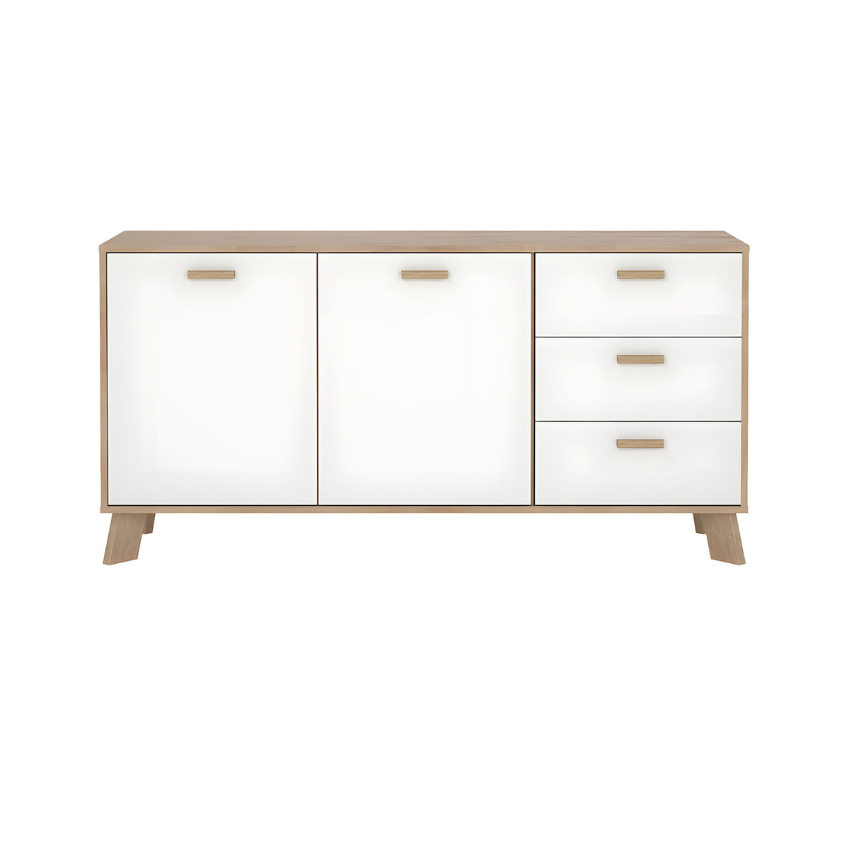 Sideboard Salzburg i egetræsdekor/hvid med 2 låger, 3 skuffer og 2 hylder, 148 x 40 x 73 cm