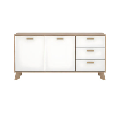 Sideboard Salzburg i egetræsdekor/hvid med 2 låger, 3 skuffer og 2 hylder, 148 x 40 x 73 cm