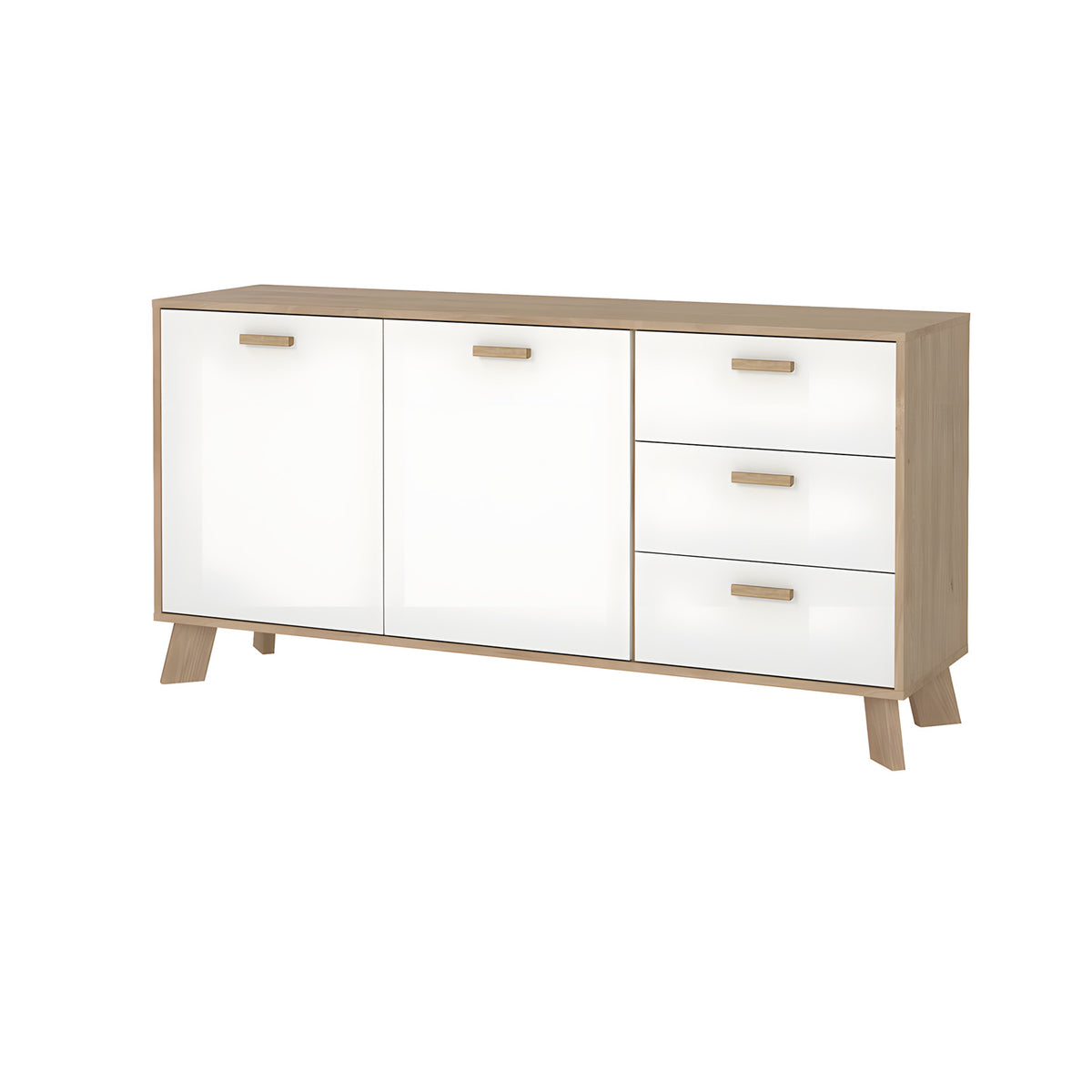 Sideboard Salzburg i egetræsdekor/hvid med 2 låger, 3 skuffer og 2 hylder, 148 x 40 x 73 cm