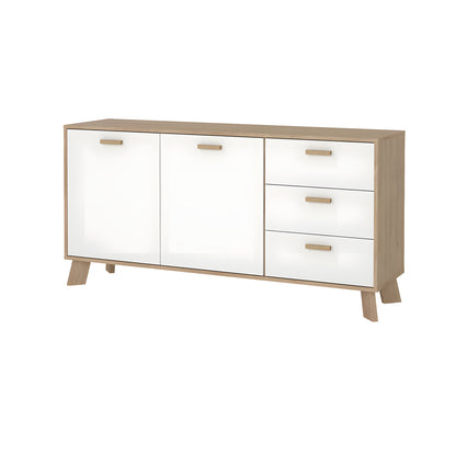 Sideboard Salzburg i egetræsdekor/hvid med 2 låger, 3 skuffer og 2 hylder, 148 x 40 x 73 cm