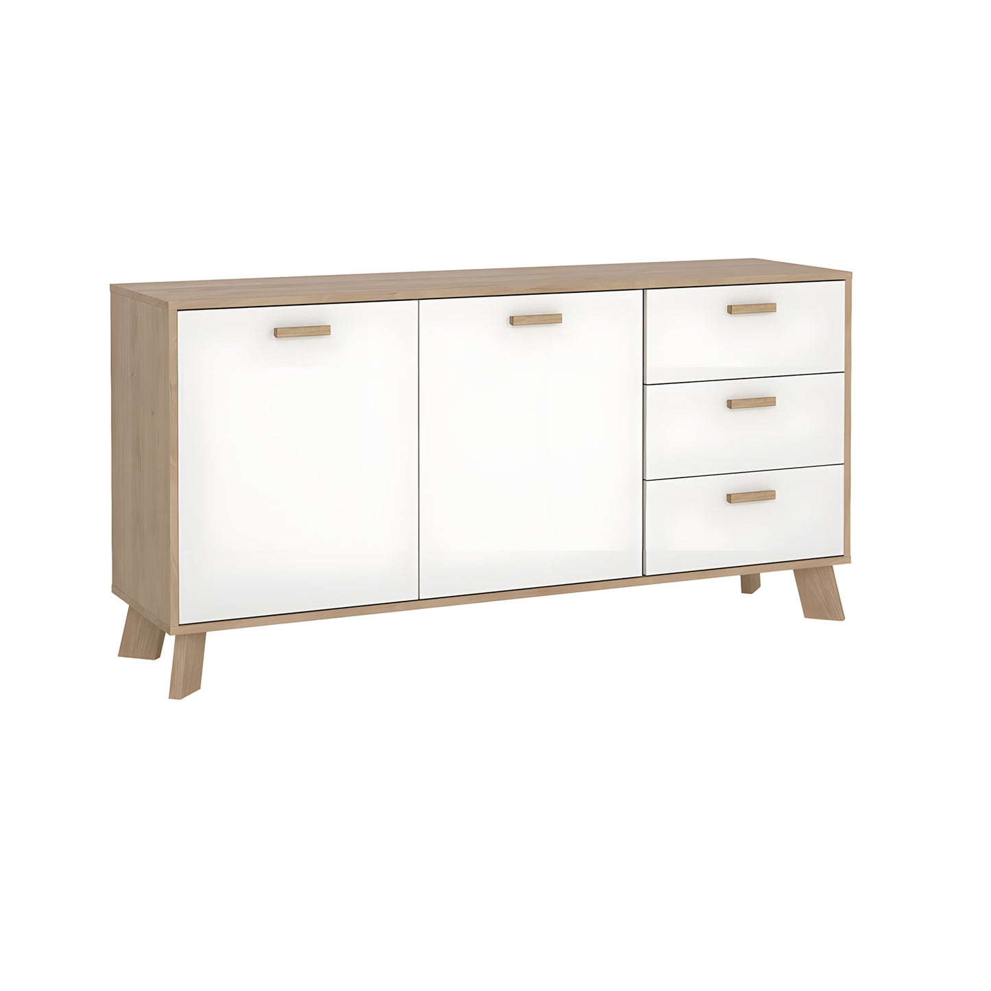 Sideboard Salzburg i egetræsdekor/hvid med 2 låger, 3 skuffer og 2 hylder, 148 x 40 x 73 cm