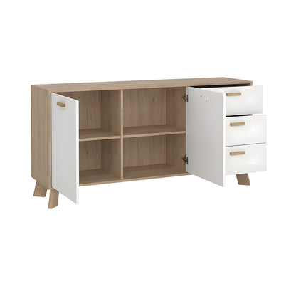 Sideboard Salzburg i egetræsdekor/hvid med 2 låger, 3 skuffer og 2 hylder, 148 x 40 x 73 cm