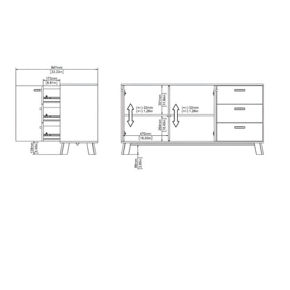 Sideboard Salzburg i egetræsdekor/hvid med 2 låger, 3 skuffer og 2 hylder, 148 x 40 x 73 cm