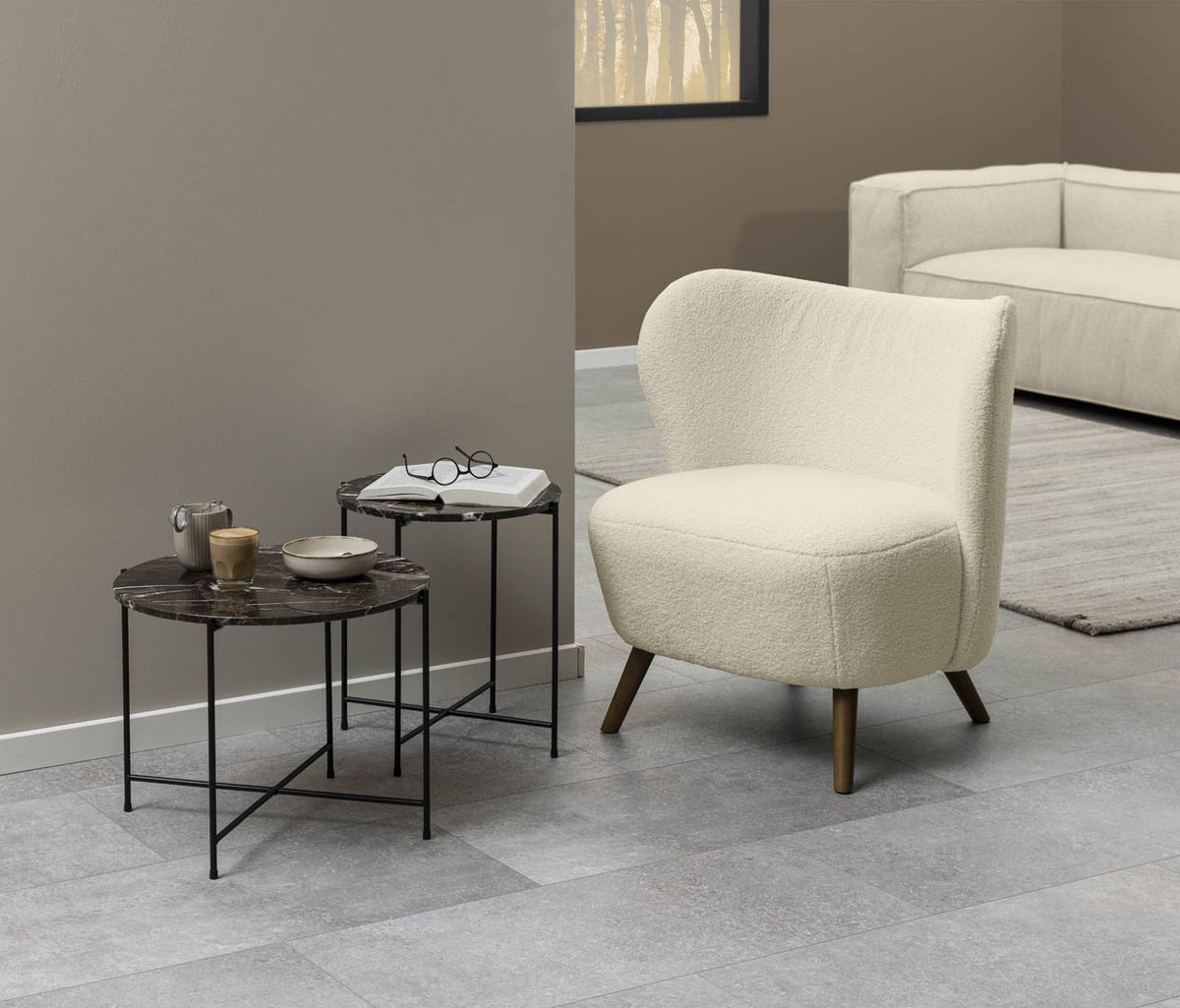 Lænestol Manchester i beige, polyester/bomuld/stof og gummitræ, 76 x 73 x 82 cm