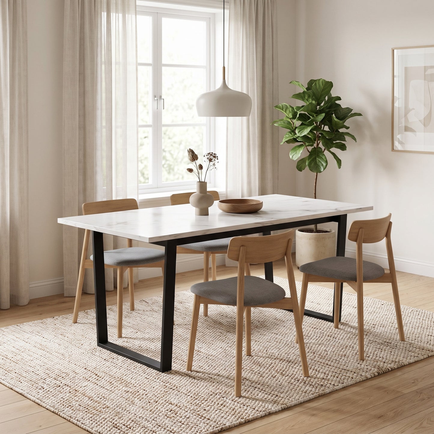 Cannes spisebord 90 x 160 cm i hvid marmorprint