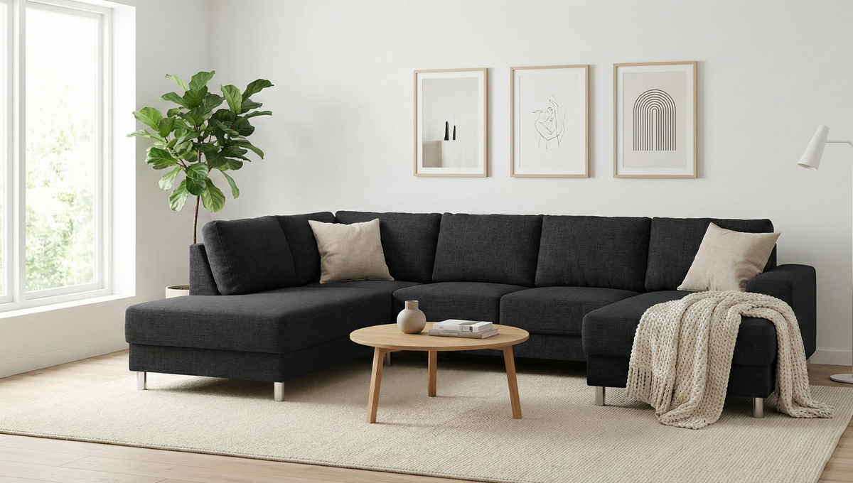 Milano hjørnesofa med chaiselong venstrevendt 287 x 80 cm i antracitgrå