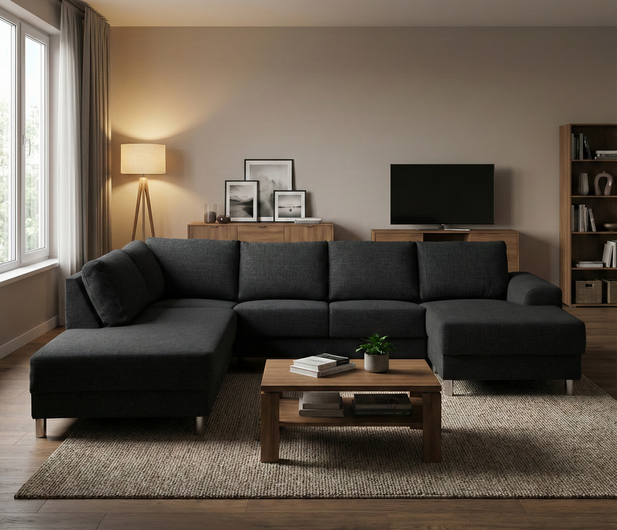 Milano hjørnesofa med chaiselong venstrevendt 287 x 80 cm i antracitgrå