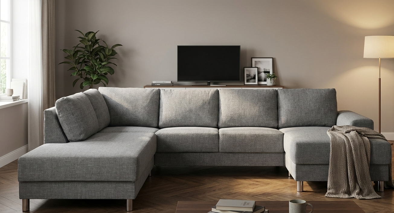 Milano hjørnesofa med chaiselong højrevendt 287 x 80 cm i lysegrå
