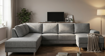 Milano hjørnesofa med chaiselong højrevendt 287 x 80 cm i lysegrå