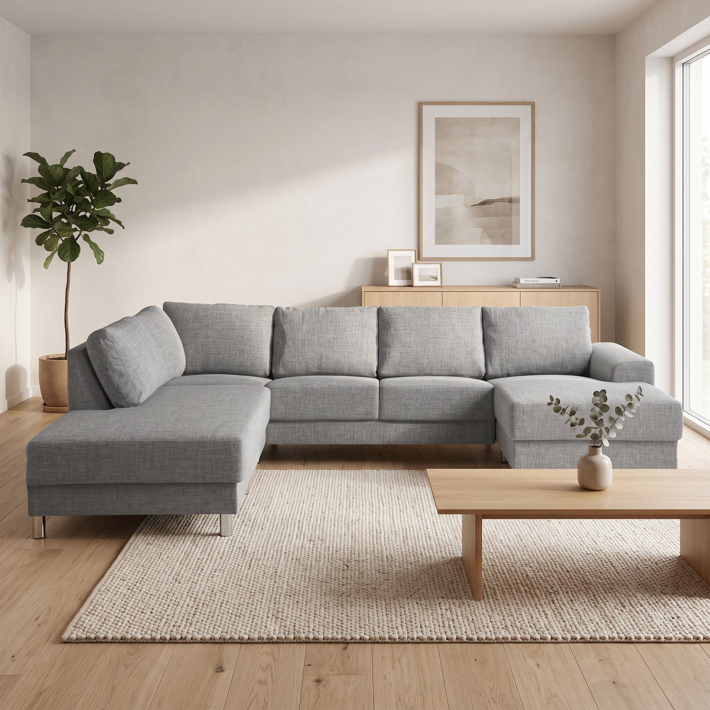 Milano hjørnesofa med chaiselong højrevendt 287 x 80 cm i lysegrå