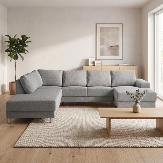 Milano hjørnesofa med chaiselong højrevendt 287 x 80 cm i lysegrå