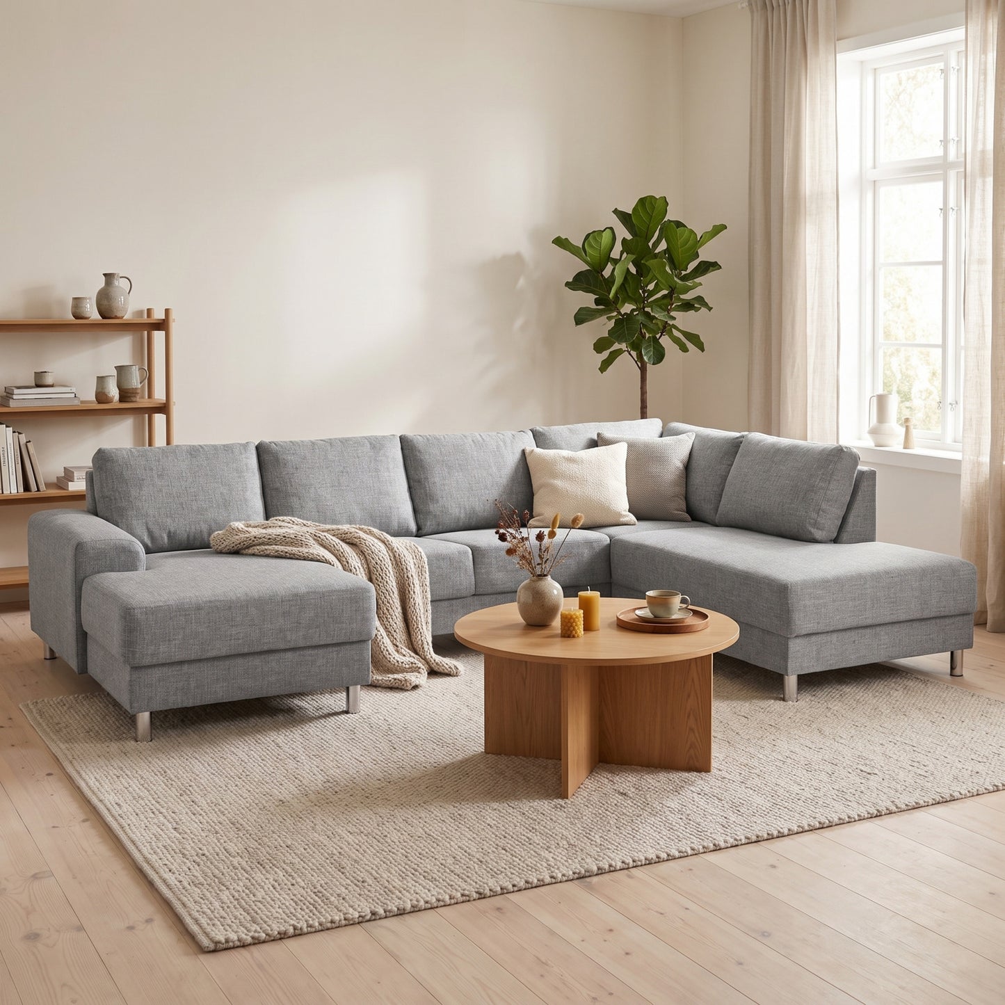 Milano hjørnesofa med chaiselong venstrevendt 287 x 80 cm i lysegrå